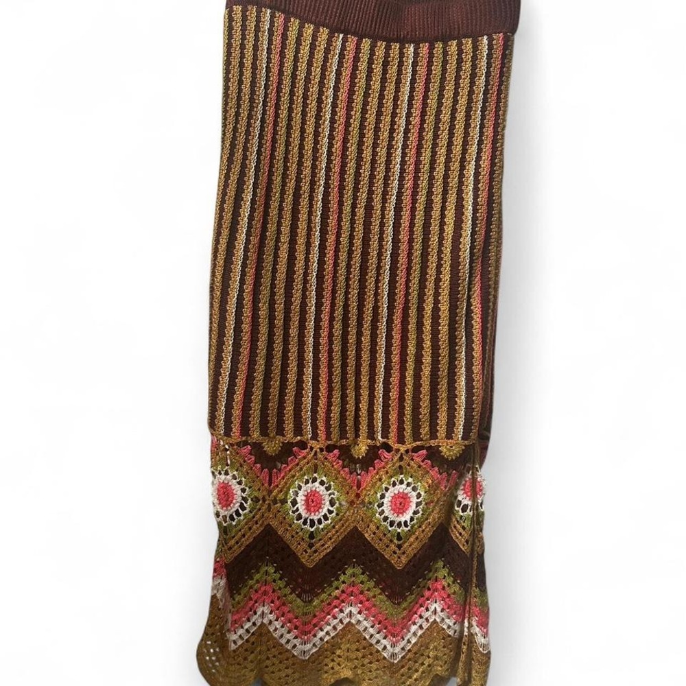 Womens boho‎ crochet brown/pink/gold maxi skirt size medium